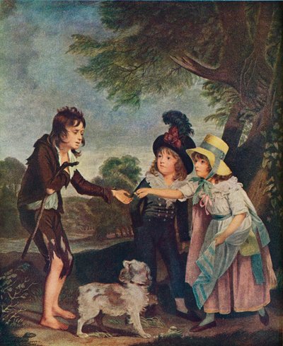 Retrato de los hijos de Sir Francis Ford dando una moneda a un niño mendigo. Exhibido 1793 1906 de Charles Wilkinson