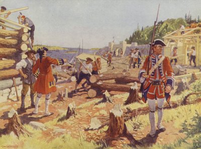 La fundación de Halifax (litografía en color) de Charles William (after) Jefferys