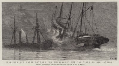 Colisión frente a Havre entre La Champagne y La Ville de Rio Janeiro de Charles William Wyllie