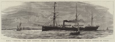 HMS Thrush, el nuevo cañonero que será comisionado por el Teniente HRH Príncipe George de Gales de Charles William Wyllie