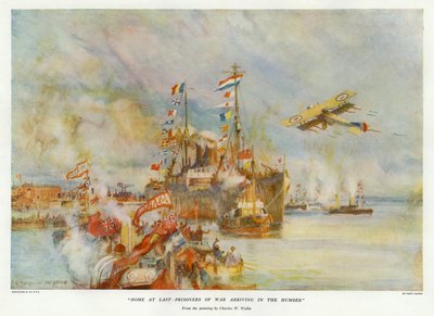 Por fin en casa - Prisioneros de guerra llegando al Humber de Charles William Wyllie