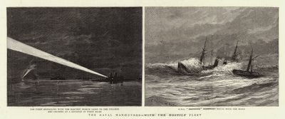 Las maniobras navales, con la flota hostil de Charles William Wyllie