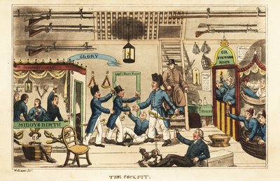Johnny Newcome bebiendo grog en la cabina con otros guardiamarinas de Charles Williams