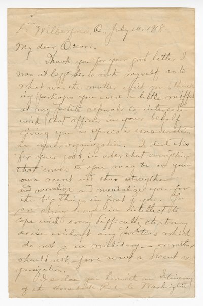 Carta a Oscar W. Price del Coronel Charles Young, 14 de julio de 1918 de Charles Young