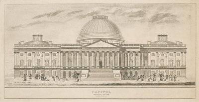 Capitolio, Washington, D.C., grabado por Henry y James Stone (florecieron 1822-1849), 1826 (aguatinta y grabado en línea sobre papel) de Charles after Bulfinch