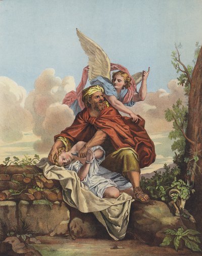 El ángel interviniendo para detener a Abraham sacrificando a su hijo Isaac de Charles after Le Brun