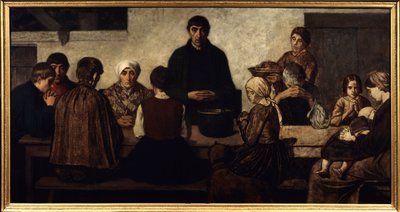 Benedicite Familia rezando en la mesa de Charles de  Groux