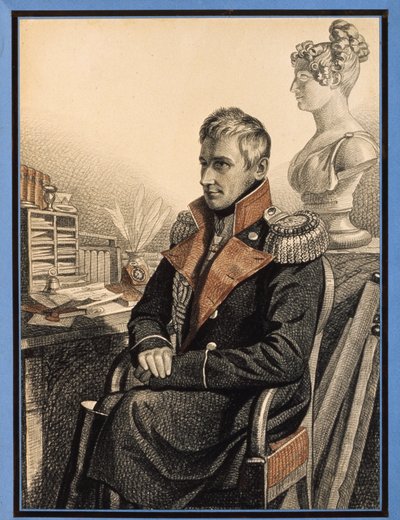 Retrato del Conde Mikhail Vorontsov (1782-1856) (Retrato del Conde M. Vorontsov). Obra de Carl Von Hampein (1794-después de 1880), lápiz y acuarela sobre papel, hacia 1820. Arte ruso de Charles de Hampeln