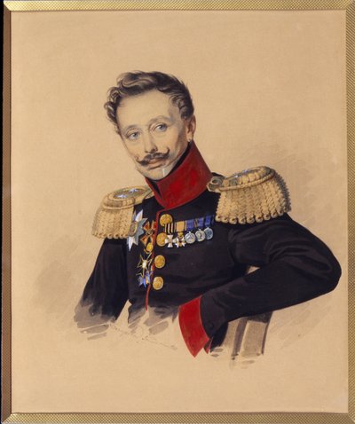Retrato del príncipe Fyodor Fyodorovich Gagarin (1746-1863) (Retrato de F.F. Gagarin). Obra de Carl Von Hampein (1794-después de 1880), lápiz y acuarela sobre papel, hacia 1830. Arte ruso de Charles de Hampeln