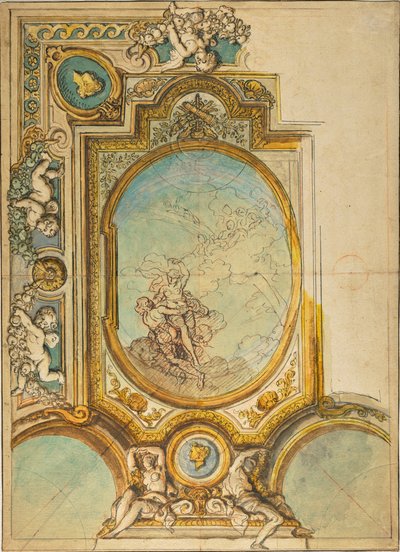 Estudios para una decoración de techo con la Apoteosis de Psique (anverso); Estudios para una decoración de techo con la Apoteosis de Psique (reverso) de Charles de la Fosse