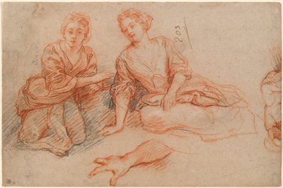 Dos Mujeres Jóvenes Sentadas en el Suelo de Charles de la Fosse