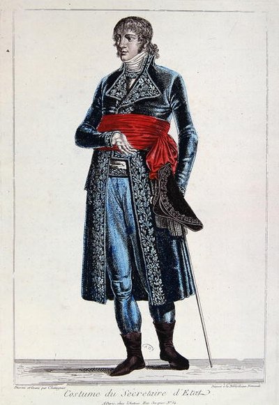 Traje de un Secretario de Estado durante el período del Consulado (1799-1804) de la Primera República en Francia, c.1800 de Chataignier Chataignier