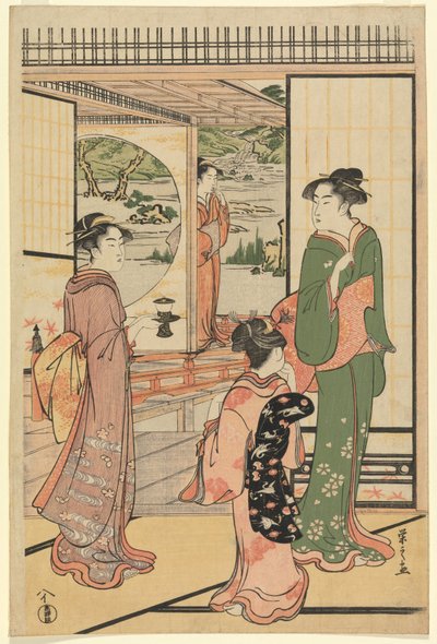 Mujeres hermosas en un yashiki (CBL J 2494) de Chobunsai Eishi