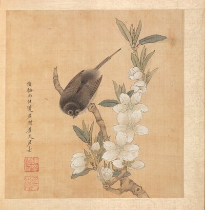 Pinturas después de Maestros Antiguos: Un pájaro y una rama de flor de durazno, 1598-1652 de Chen Hongshou