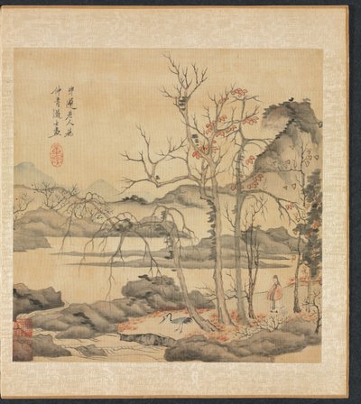 Daoísta y grulla en paisaje otoñal de Chen Hongshou