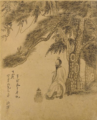 Preparando el elixir bajo un pino, dinastía Qing, 1651 de Chen Hongshou