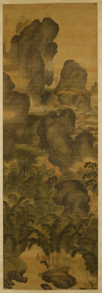 Montañas imponentes y cascadas fantásticas, c.1600 (tinta y color sobre seda) de Chenglong Zhang