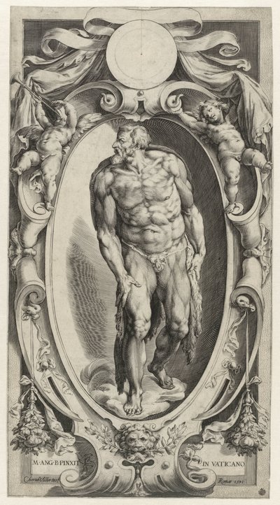 Juan el Bautista en un cartucho Figuras del Juicio Final en la Capilla Sixtina (título de la serie) de Cherubino Alberti