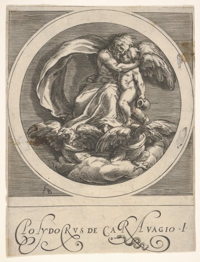 Júpiter, sentado sobre dos águilas y abrazando a Cupido, una composición redonda de una serie, ca. 1590 de Cherubino Alberti