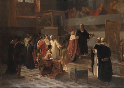 Ludovico il Moro visitando a Leonardo da Vinci en el Refectorio del Convento de Santa Maria delle Grazie de Cherubino Cornienti