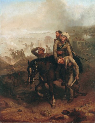 Teniente William George Cubitt ganando la Cruz Victoria en Lucknow durante el Motín Indio el 30 de junio de 1857, c.1860 de Chevalier Louis William Desanges