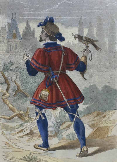 Halcón en la casa de François Ier en el siglo XVI, ilustración de 
