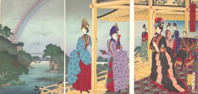 Un jardín refrescado por la lluvia pasajera Ukasentei no zu, julio de 1888 de Chikanobu Yoshu