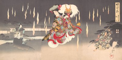 Escena de Foxfire Kitsunebi de la obra Honcho nijushiko de Chikanobu Yoshu