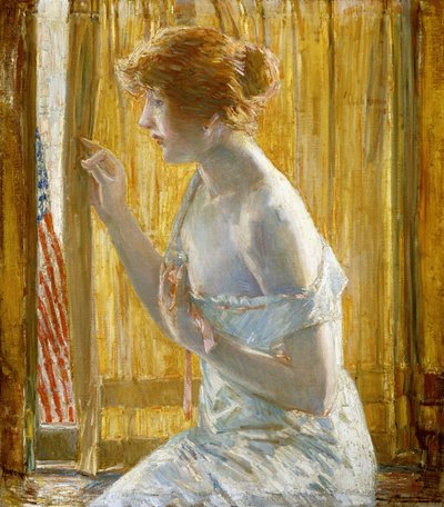 Chicos marchando por de Childe Frederick Hassam