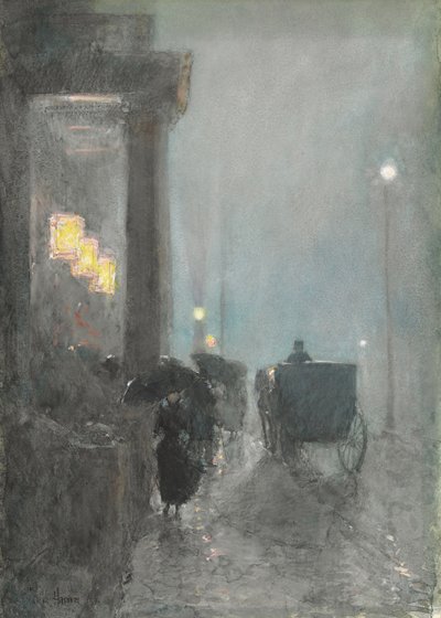 Fifth Avenue, Evening, c.1890-93 (acuarela, gouache y pastel sobre papel) de Childe Frederick Hassam