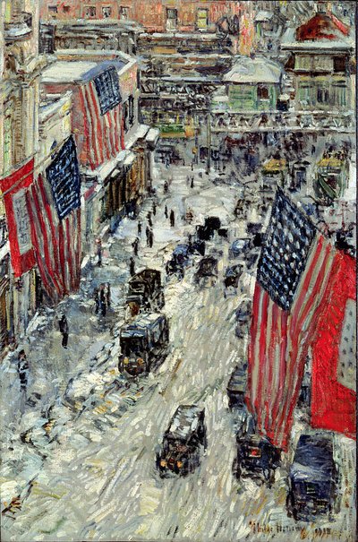 Banderas en la calle 57, invierno de 1918 (óleo sobre lino) de Childe Frederick Hassam