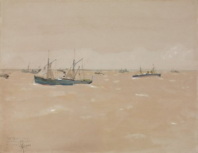 Vapores de fruta que se libran de un golpe, frente a la costa de España de Childe Frederick Hassam