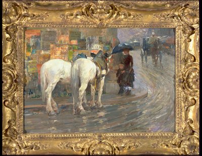 Escena de la calle de París, c.1889 (óleo sobre cartón) de Childe Frederick Hassam