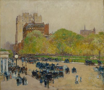 Mañana de primavera en el corazón de la ciudad de Childe Frederick Hassam