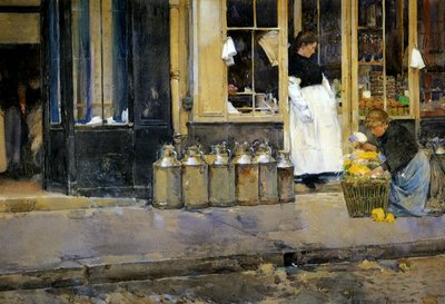 Las lecheras, c.1888 (acuarela sobre papel) de Childe Frederick Hassam
