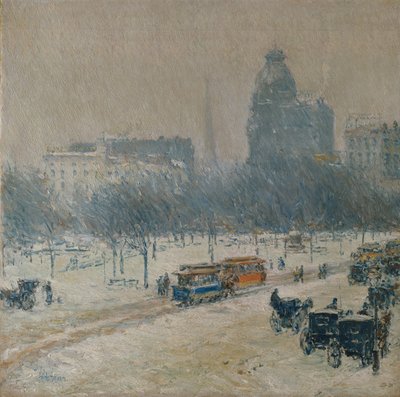 Invierno en Union Square de Childe Frederick Hassam