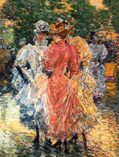 Mujeres jóvenes charlando, c.1892 (óleo sobre lienzo) de Childe Frederick Hassam