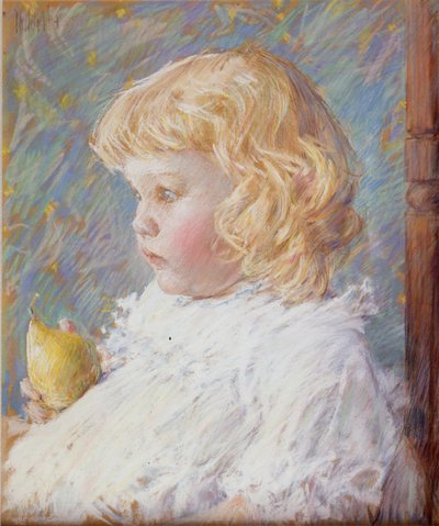 Niña pequeña con una pera de Childe Hassam