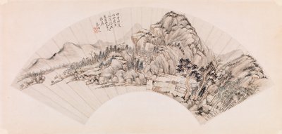 Abanico que representa un paisaje de Chin Ping wen Chin Ping wen