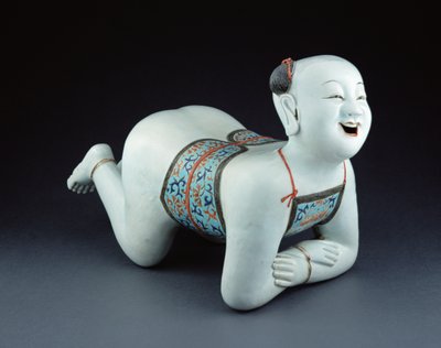 Almohada de porcelana china en forma de niño semi-desnudo de Chinese School