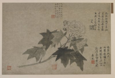 Una rama de peonía de madera, posiblemente dinastía Qing de Chinese School