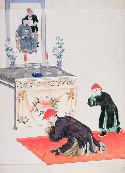 Escena de adoración en el altar ancestral de Chinese School