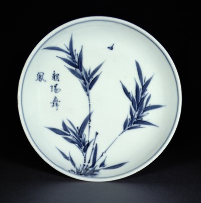 Plato de salsa kosometsuke azul y blanco pintado con bambú y caligrafía, marca y período Tianqi, 1621-27 de Chinese School