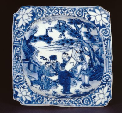 Plato cuadrado kosometsuke azul y blanco pintado con Shoulao y otros inmortales, Tianqi, 1621-27 de Chinese School
