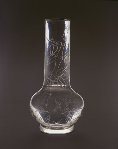 Botella grabada con bambú, plantas de hongo lingzhi y rocas, marca y período Qianlong, 1736-95 de Chinese School