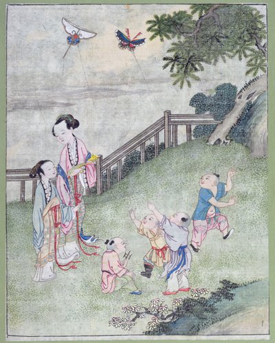 Niños jugando con cometas de Chinese School
