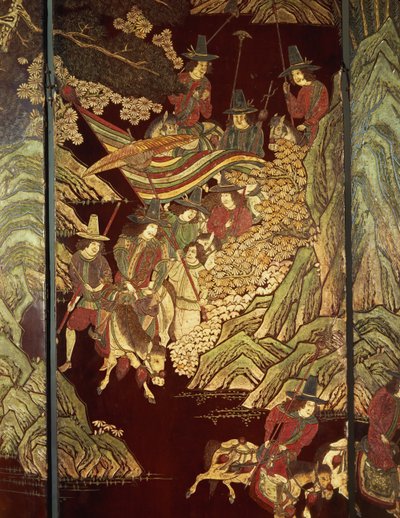 Biombo de Coromandel, c.1700 de Chinese School