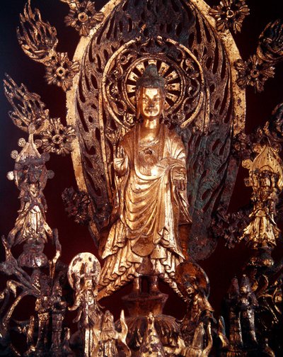 (detalle) de un retablo dedicado a Buda Maitreya de Chinese School