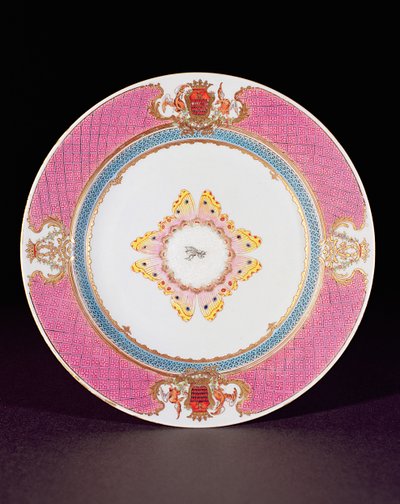 Plato de cena pintado en esmaltes Famille Rose con los brazos de los Grimaldi di Castro, periodo Yongzheng (1723-35) c.1735 de Chinese School