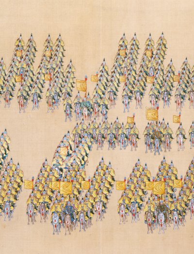 Revisión del gran desfile de tropas del emperador Qianlong, rollo de mano de Chinese School